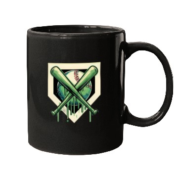 Discover Baseball and Bat Dripping Green Mugs