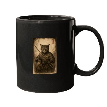 Discover Samurai Cat in Vintage Style Mugs