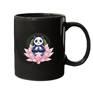 Discover Meditating Panda on Lotus Mugs