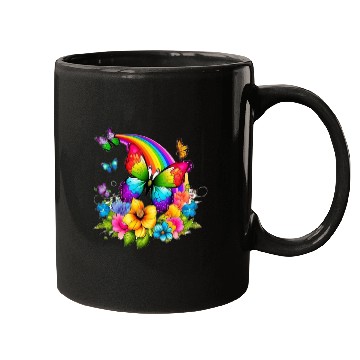 Discover Flower butterfly and rainbow Mugs