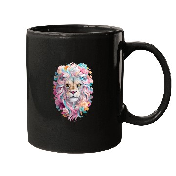 Discover Lion Illustration Surrounded By Floral Mugs