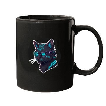 Discover Badass Cat Cyberpunk – Neon Feline from the Future Mugs