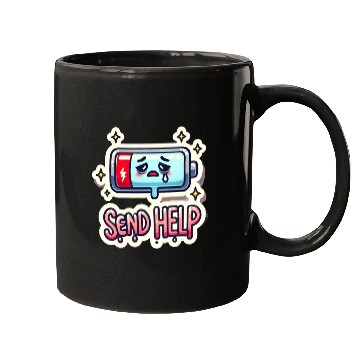 Discover A Battery Icon at 1% with "Send Help" Mugs