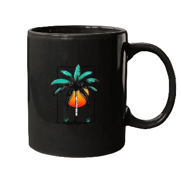 Discover Grayscale Line Drawing Of A Central palm tree Mugs