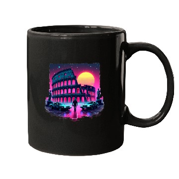 Discover "Neon Colosseum – Retro Synthwave Rome Aesthetic" Mugs