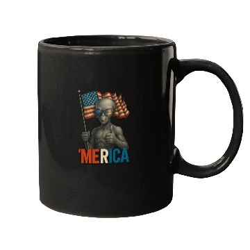Discover Thumbs Up Merica Alien 4th of July Funny Mugs