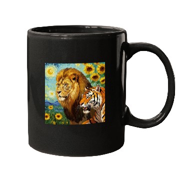 Discover Lion And Tiger Van Gogh Style Mugs