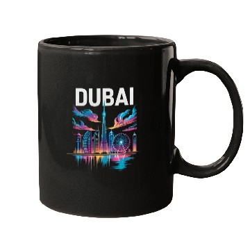 Discover Dubai Skyline Neon Art Mugs