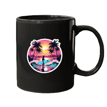 Discover 80s Synthwave Surfer | Retro Sunset Mugs.