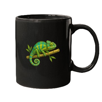 Discover Colorful Chameleon on Bamboo Branch Mugs
