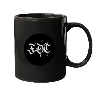 Discover Ornate Gothic Lettering FDT in Light Grey on Black Mugs