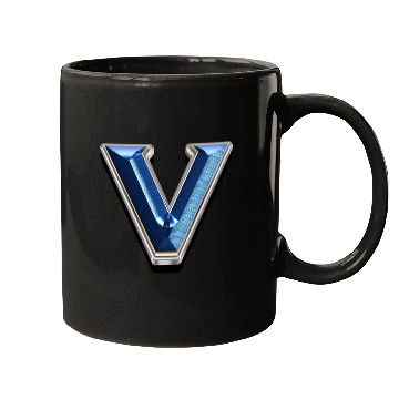 Discover V - Letter in metallic blue Mugs