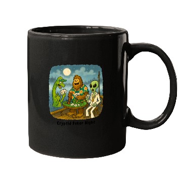 Discover Bigfoot, Nessie and an Alien Play Poker - Cryptid Mugs