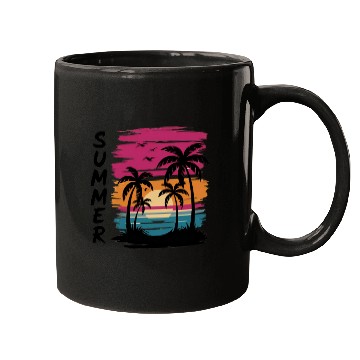 Discover Sunset Palm Tree Beach Scene Mugs