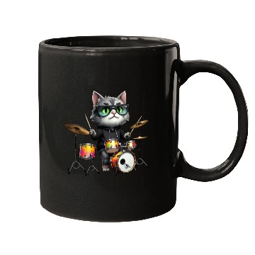 Discover Gray Cat with Neon Drums Mugs