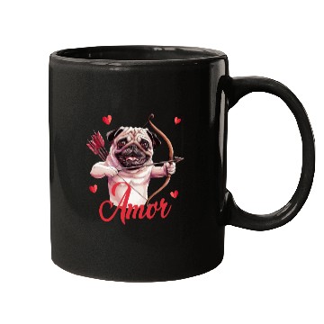 Discover Amor Cupid Pug with Bow and Hearts Mugs
