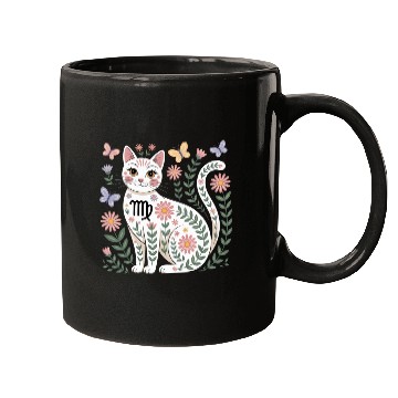 Discover Virgo Zodiac Cat with Daisies Mugs