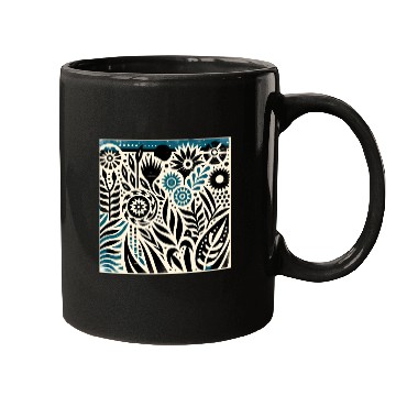 Discover Teal & Black Floral Pattern Mugs