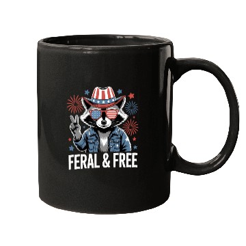 Discover Feral And Free Patriotic Raccoon Mugs