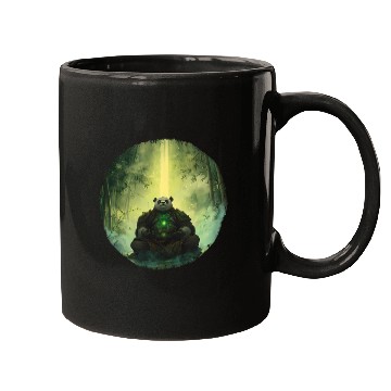 Discover Meditating Panda Monk in a Glowing Bamboo Grove Mugs