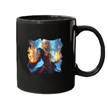 Discover Fire Elf Sorceress with Blazing Spell Power Mugs