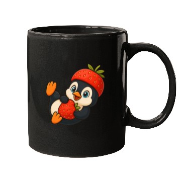 Discover Cute penguin with fruity strawberry hat cartoon Mugs