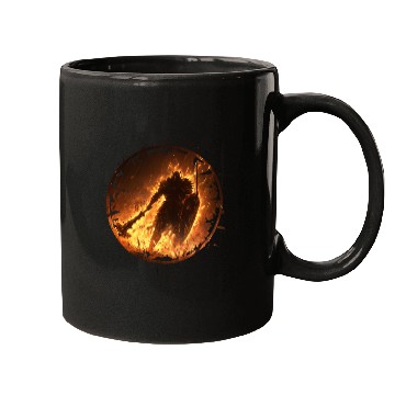 Discover Fire Armored Warrior with Burning Shield and Axe Mugs