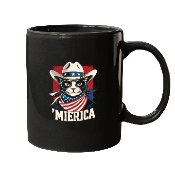 Discover Funny Patriotic USA Pride 'Merica Cat Lovers Mugs