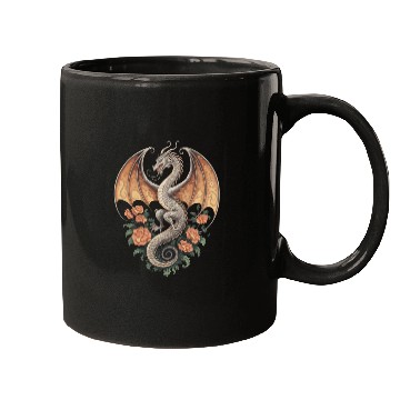 Discover Majestic Dragon with Roses Fantasy Design Mugs