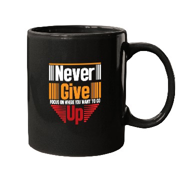 Discover Never Give Up – Motivational Red & Orange Logo Mugs