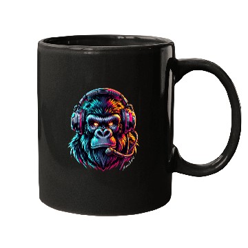 Discover Animal Art Gorilla with Headphone Mugs