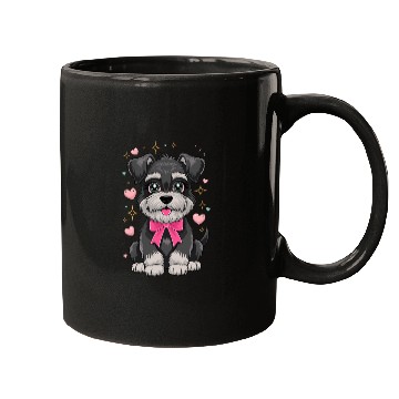 Discover Cute Schnauzer With Pink Bow Surrounded by Hearts Mugs