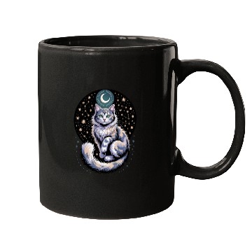 Discover Celestial Cat with Stars and Moon Mugs