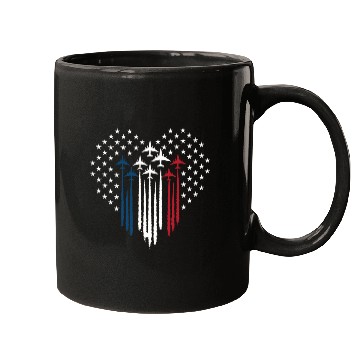 Discover Fighter Jet Airplane USA Flag Heart Mugs