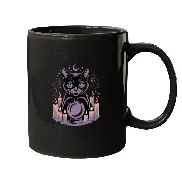 Discover Witchy Cat with Crystal Ball and Candles Mugs