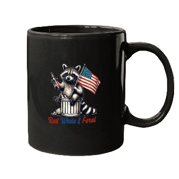 Discover Red White and Feral Raccoon 4th July Mugs