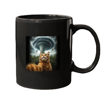 Discover Funny Tornado Cat Selfie Flying Cow Meme Mugs