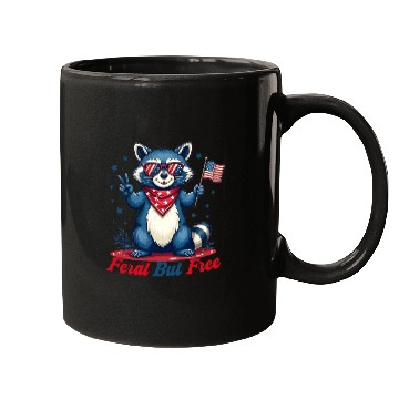 Discover Feral But Free Funny Patriotic Raccoon 4th of july Mugs