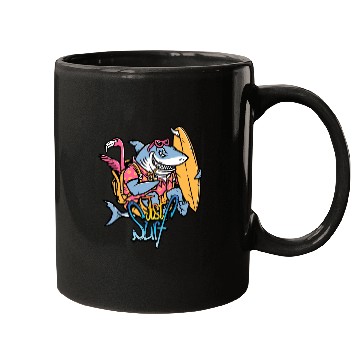 Discover Just Surf – Cool Shark with Surfboard & Flamingo Mugs