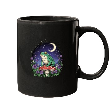 Discover Green Frog on Red Mushroom - Starry Night Mugs