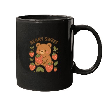 Discover Beary Sweet Cute Bear & Strawberry Graphic Mugs