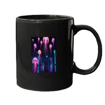 Discover Neon Jellyfish Over Cyber City Mugs