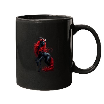 Discover Celestial Demon Deer with Fiery Red Mane Mugs