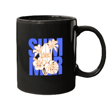 Discover Summer Surfboard & Palm Tree Tropical Design Mugs
