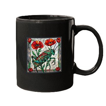 Discover Grasshopper cricket stained glass poppy flower Mugs