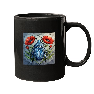 Discover Beetle stained glass bug design vibrant poppy Mugs
