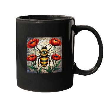 Discover Bumble bee stained glass vibrant poppy flower eye Mugs