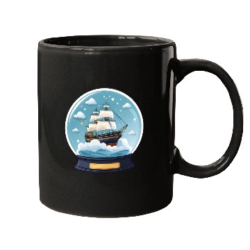 Discover Fantasy Ship in Star Filled Snow Globe Mugs