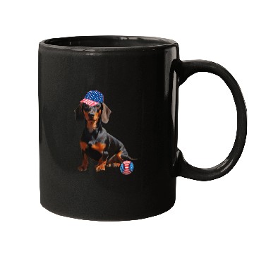 Discover Dachshund dog baseball lover us flag Mugs