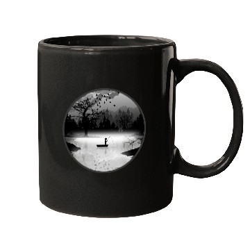 Discover Fisherman in a tranquil natural setting – silhouet Mugs